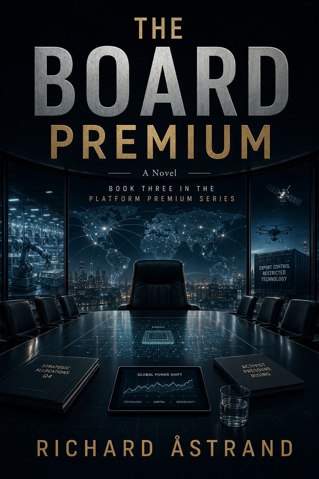 Cover image for The Board Premium showing a dark boardroom, global map and semiconductor control component.